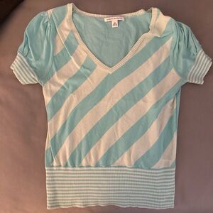 Banana Republic Light Blue and White V-Neck Top